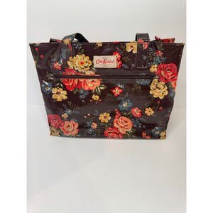 Cath Kidston Floral Oilcloth Tote Bag Brown Rose Print Shopper Carryall Vintage